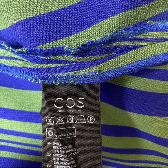 COS Blue Green Striped Sleeveless Viscose Blend A-Line Midi Dress Size 38 AU 10 - Picture 4 of 11